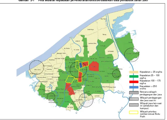 Gambar  2-1 Peta sebaran kepadatan per-kelurahan/desa berdasarkan data penduduk tahun 2007 