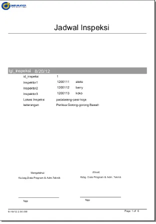 Gambar 7. Jadwal Inspeksi 