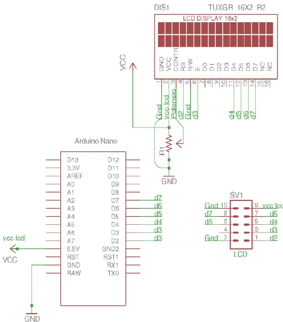 Gambar 3.3 Rancangan Display LCD dengan Arduino Nano  3.4  Rancangan Keseluruhan 