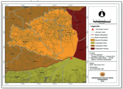GAMBAR 1. Daerah Terdampak Parah Erupsi Gunungapi Kelud Sumber: peneliti 2014