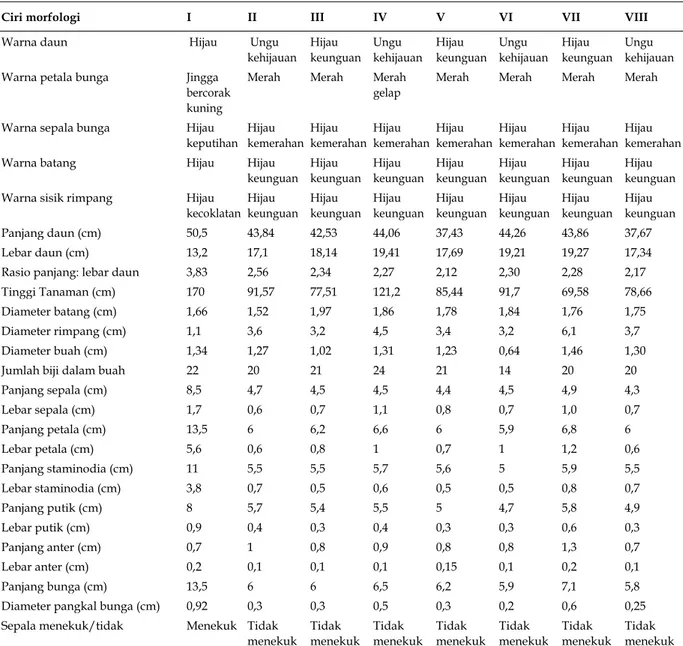 Tabel 1. Ciri morfologi ganyong di wilayah eks-karesidenan Surakarta 