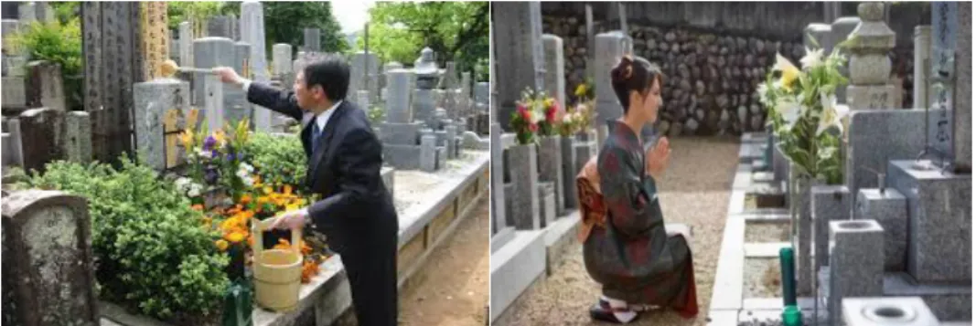 Gambar 1. Orang Jepang sedang berziarah ke pemakaman 