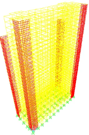 Gambar 3.8 Model struktur bangunan gedung M-Square Apartment dengan 