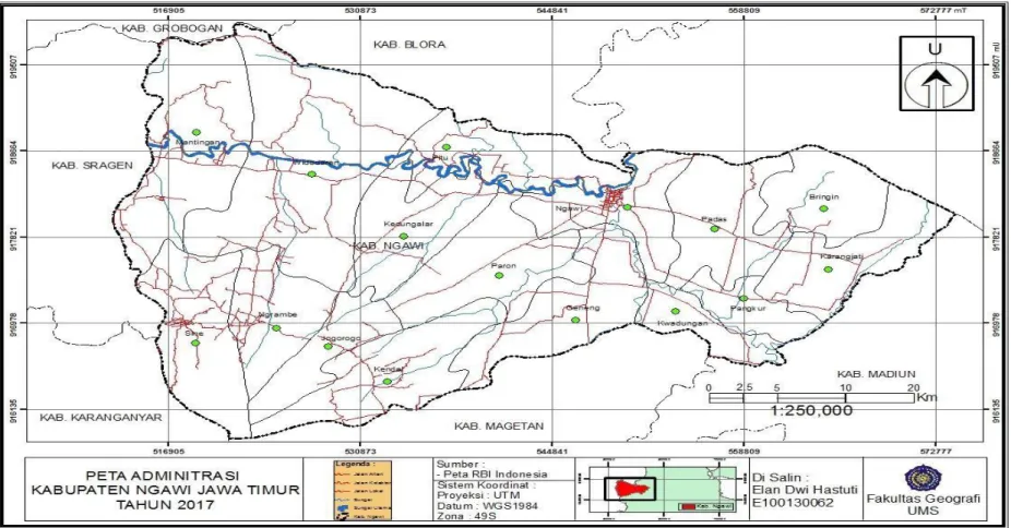 Gambar 2.2 Peta Administrasi Kabupaten Ngawi Jawa Timur Tahun 2017 