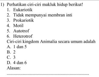 Gambar 2. Contoh Spesifikasi Tes Formatif  Diagnostik Pokok Bahasan Animalia 