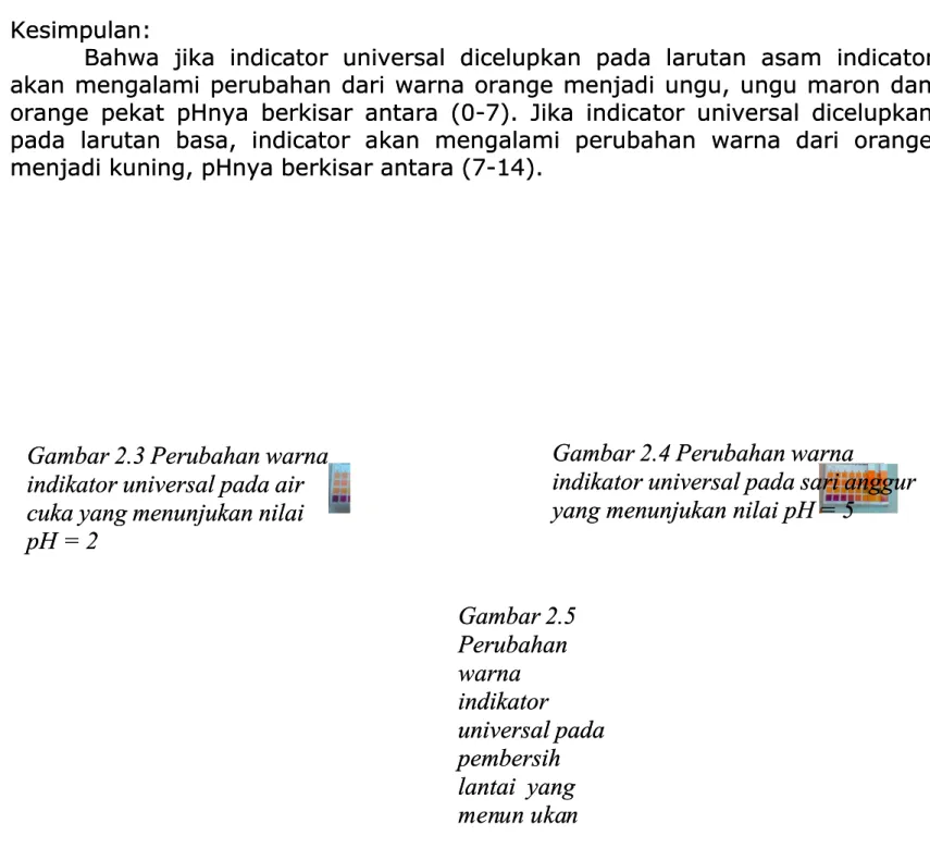 Gambar 2.3 Perubahan warnaGambar 2.3 Perubahan warna indikator universal pada airindikator universal pada air cuka yang menunjukan nilaicuka yang menunjukan nilai  pH = 2