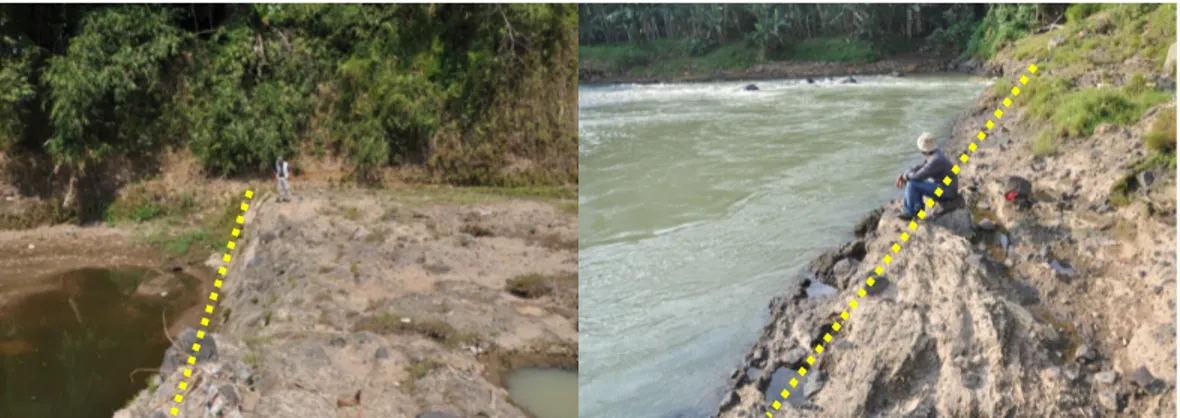 Gambar 5. Lembah Sungai Progo yang mengalami pengangkatan akibat aktivitas tektonik di sebelah utara Jem- Jem-batan Sigug, Desa Bumiharjo