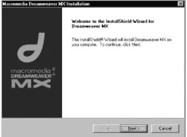 Gambar 4.3  Gambar Instalasi Dreamweaver 2  4.  Klik “Next” untuk  melanjutkan ke perjanjian lisensi 