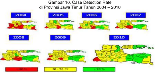 Gambar 10. Case Detection Rate  di Provinsi Jawa Timur Tahun 2004 – 2010 