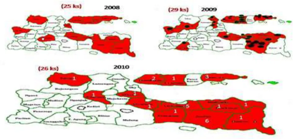 Gambar  25. Penyebaran TN di Provinsi Jawa Timur Tahun 2008 – 2010 