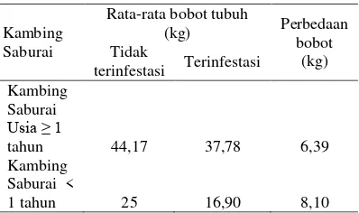 Tabel 2. Perbedaan bobot tubuh pada Kambing Saburai 