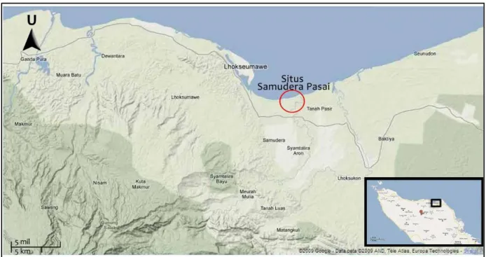 Gambar 1: peta lokasi situs Samudera Pasai, Provinsi Nanggroe Aceh Darussalam (sumber: google map) 