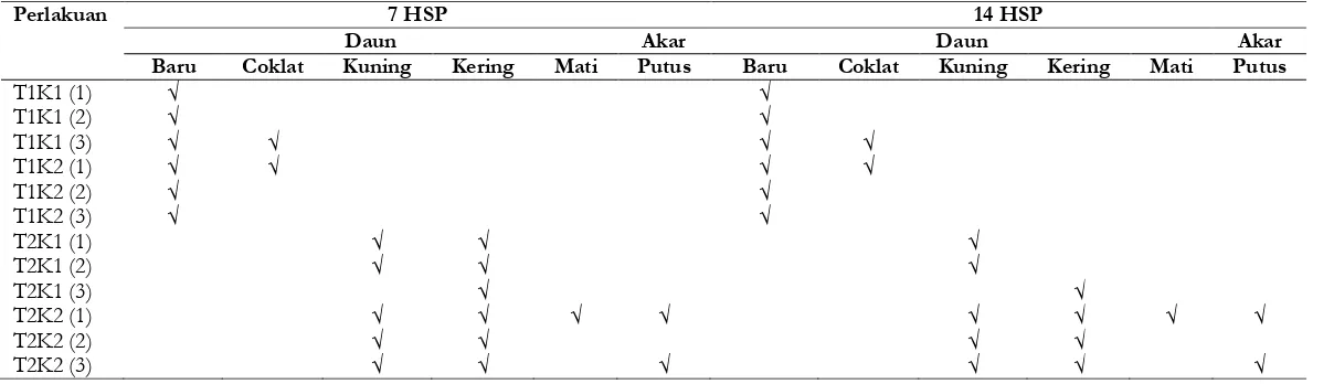 Tabel 3. Hasil pengamatan tumbuhan akuatik setelah perlakuan fitoremediasi