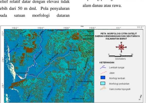 Gambar  4.  Peta morfologi  Citra Satelit Daerah Kendawangan  dan Sekitarnya,   Kalimantan Barat  