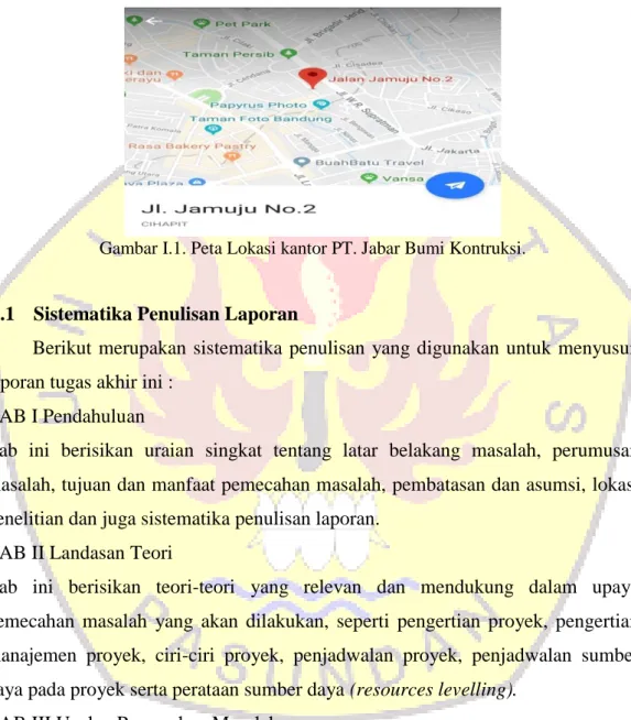 Gambar I.1. Peta Lokasi kantor PT. Jabar Bumi Kontruksi. 