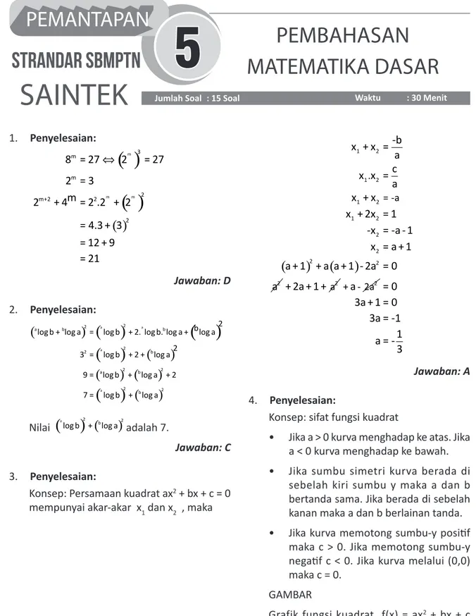 Grafik fungsi kuadrat  f(x) = ax 2  + bx + c  mempunyai titik puncak  dan memotong sumbu 