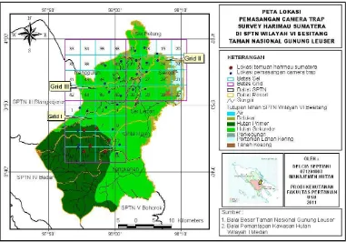 Gambar 6. Peta Lokasi Pemasangan camera trap survey Harimau Sumatera di Taman Nasional Gunung Leuser Berdasarkan Jenis Tutupan Lahan 