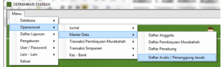 Gambar 3.08 Menu Pop Up Daftar Avalis  4.  Atau bisa juga dipilih dari Menu Utama AVALIS 