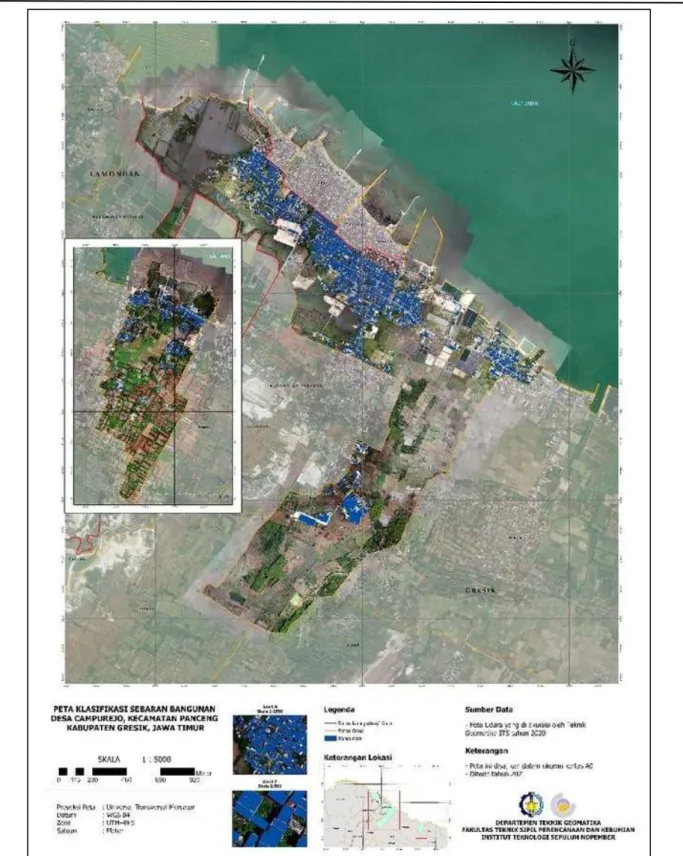 Gambar 11. Peta Hasil Klasifikasi Sebaran Bangunan Desa Campurejo dengan Metode Mask R-CNN  Kesimpulan 