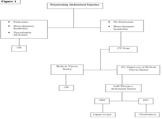 Gambar 2.4. Algoritme tatalaksana trauma tajam abdomen (Adam, et al 2010) 