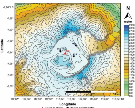 Gambar 1.  Posisi stasiun seismometer Gunungapi Bromo 