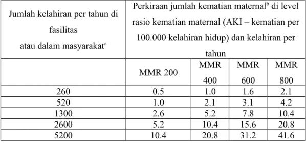 Tabel 2.1. Perkiraan Jumlah Kematian Maternal per tahun