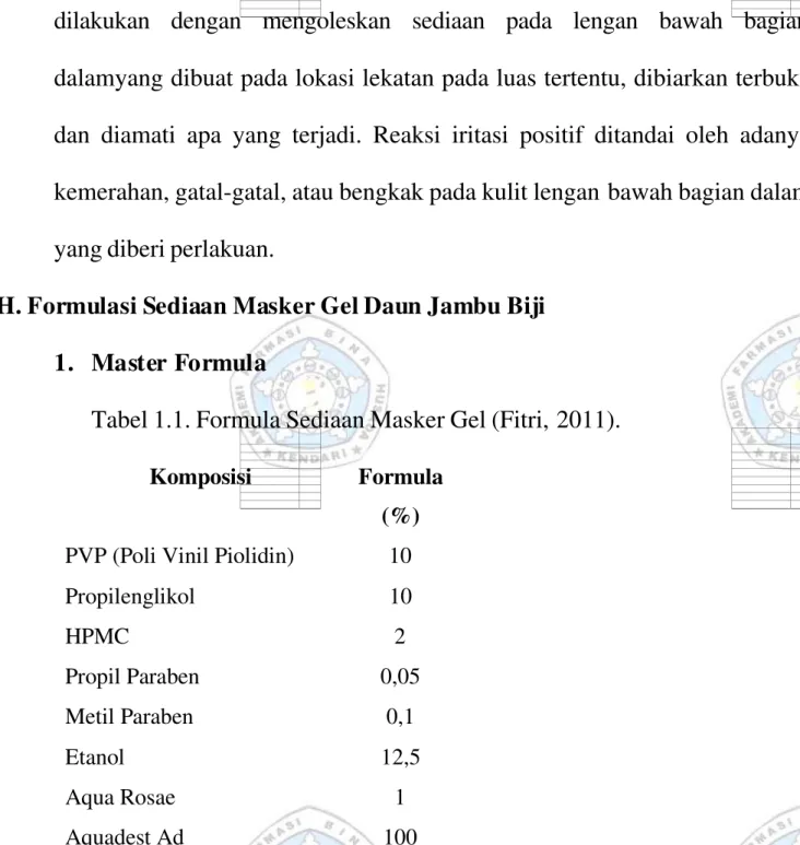 Tabel 1.1. Formula Sediaan Masker Gel (Fitri, 2011).