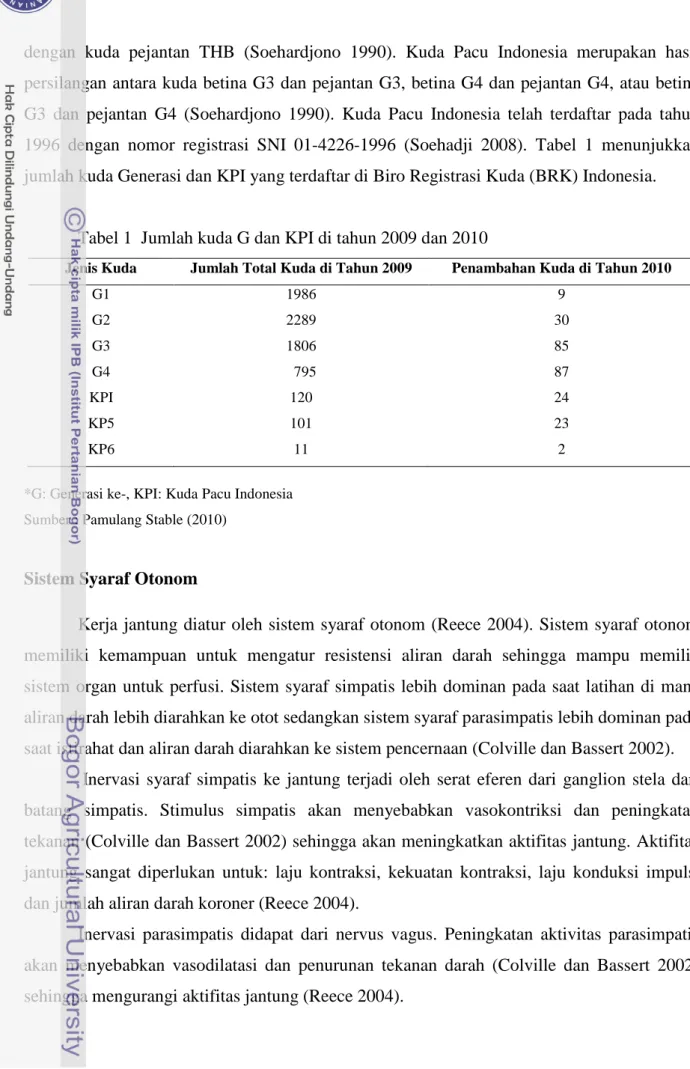 Tabel 1  Jumlah kuda G dan KPI di tahun 2009 dan 2010 