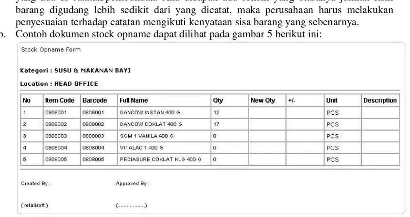 Gambar 5. Contoh Stock Opaname Form. 