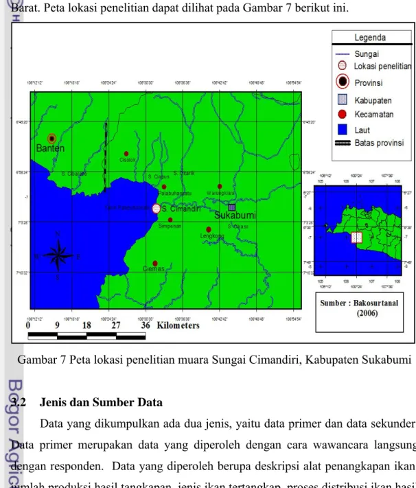 Gambar 7 Peta lokasi penelitian muara Sungai Cimandiri, Kabupaten Sukabumi 