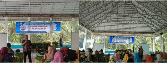 Gambar  2.  Pengarahan  dari  Ketua  PkM  Pelatihan  Pengembangan  Media  Audio- Audio-Visual Interaktif 