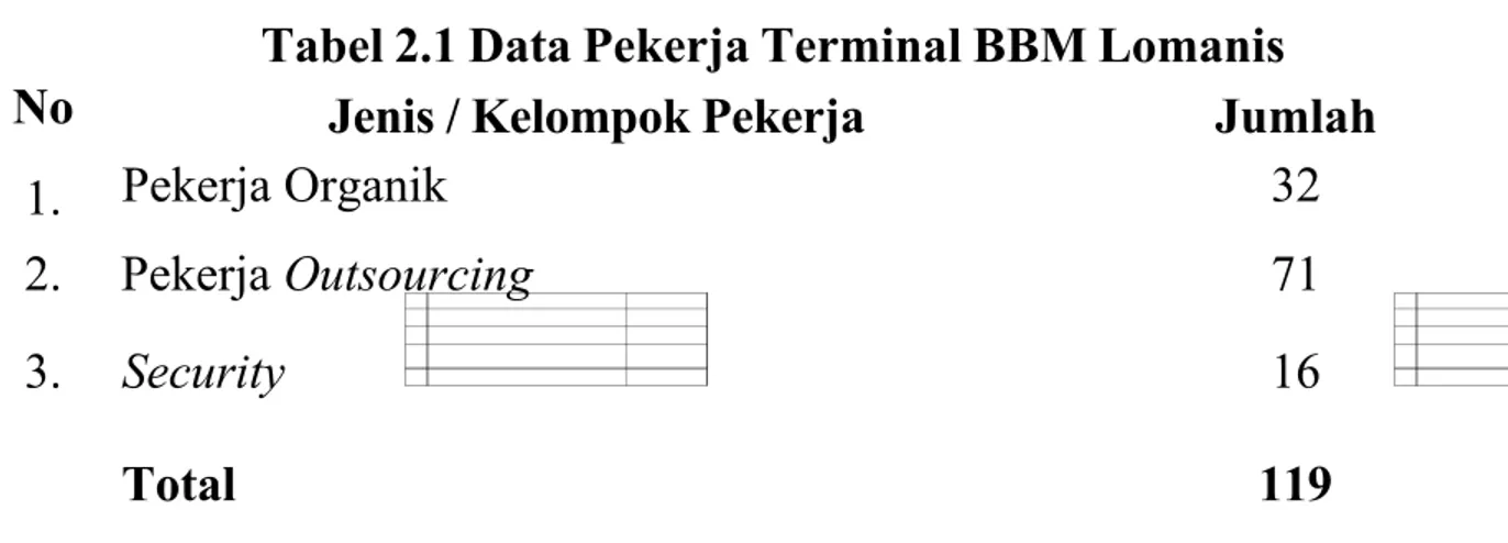 Tabel 2.1 Data Pekerja Terminal BBM Lomanis
