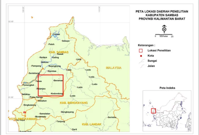 Gambar 1. Peta lokasi penelitian Kabupaten Sambas 