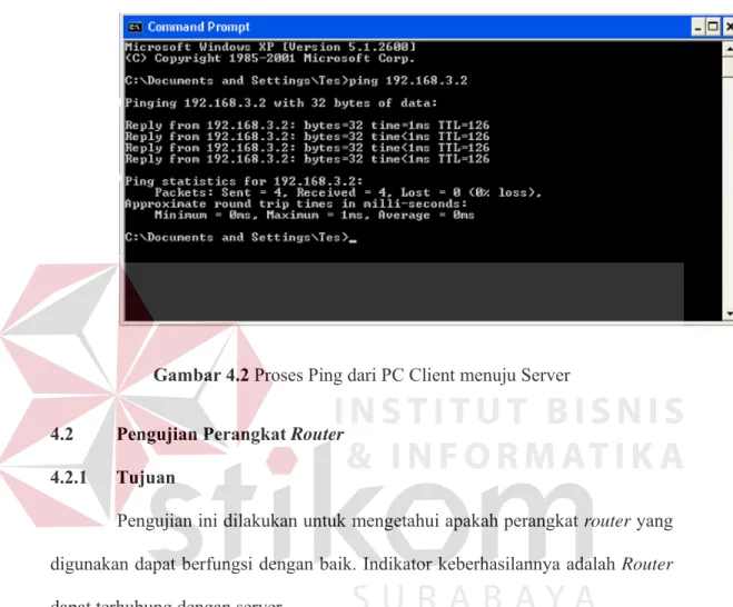 Gambar 4.2 Proses Ping dari PC Client menuju Server 