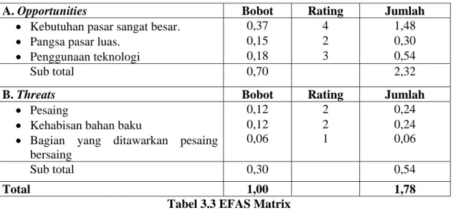 Tabel 3.3 EFAS Matrix 