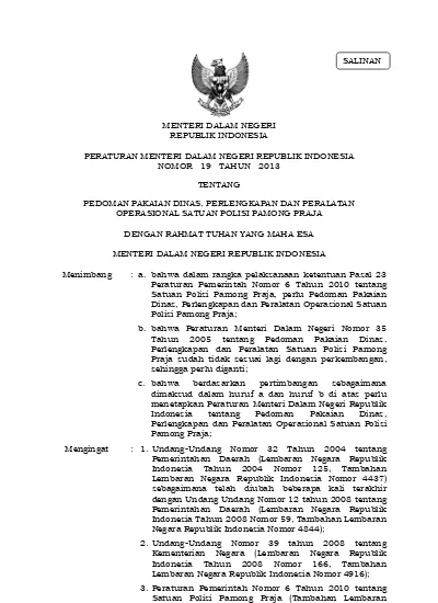 MENTERI DALAM NEGERI REPUBLIK INDONESIA PERATURAN MENTERI DALAM NEGERI ...