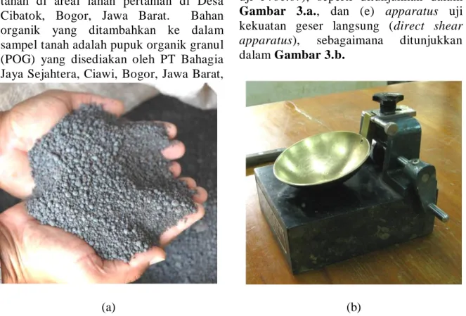Gambar 2.  Pupuk organik granul (a) dan peralatan uji batas cair (b) 