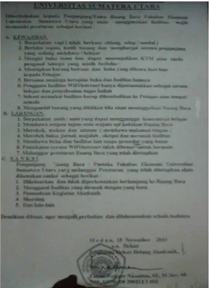 Gambar 3.3 Peraturan Dalam Ruang Baca Fakultas Ekonomi Universitas Sumatera Utara 
