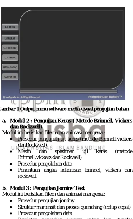 Gambar 1 Output menu software media visual pengujian bahan