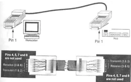 Gambar 13. kabel lurus (straight cable)   2.  Kabel silang (crossover cable) 