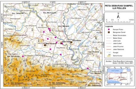 Gambar 6. Peta sebaran sampel pollen di daerah Borobudur dan sekitarnya  