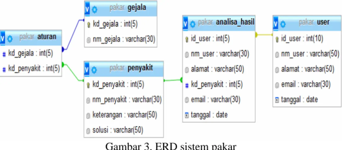 Gambar 3. ERD sistem pakar 