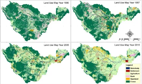 Figure 3 reveal that in 1990, about 59% area was under forest area. Periodically, there is an increasing demand for basic needs due to increasing population density