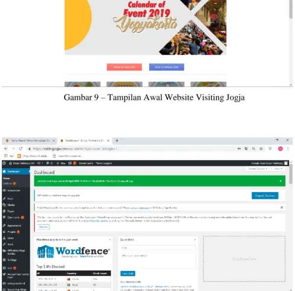 Gambar 10 – Tampilan website Dasboard Admin Visiting Jogja 