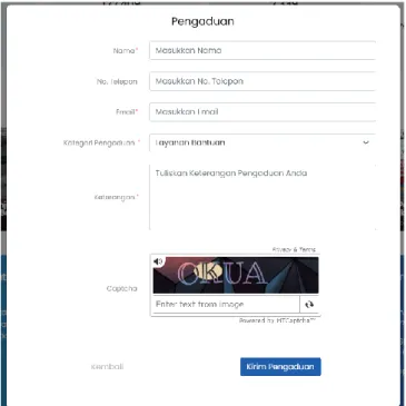 Gambar 14 Halaman Pengisian Pengaduan 
