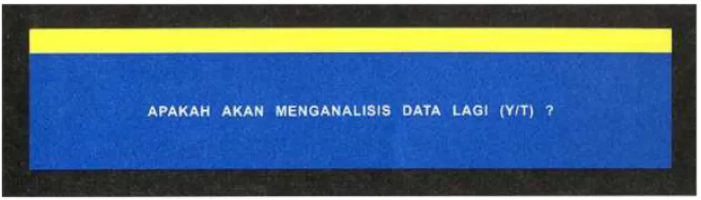 Gambar 8. Tampilan menu pilihan di layar monitor komputer untuk  dipilih menganalisis data kembali atau untuk mengakhiri  penggunaan program Stat-RIV 2.0 