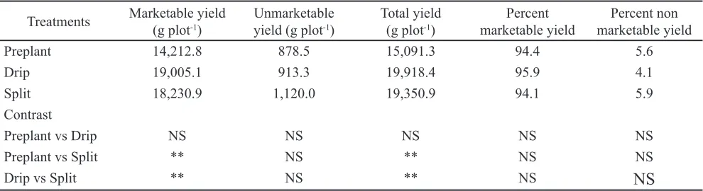 Table 2.  The effect of number of irrigation line on marketable and non-marketable yield of eggplant