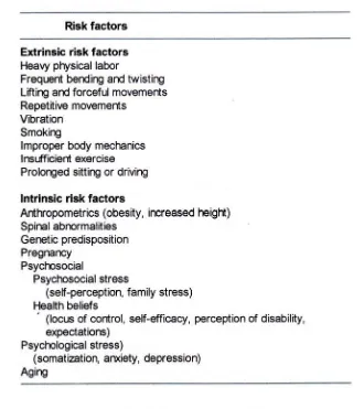 Tabel 1. Faktor resiko nyeri punggung bawah 