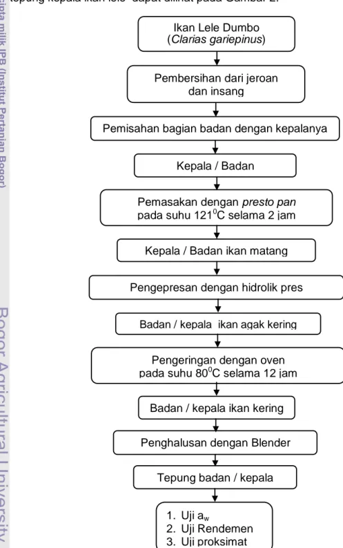 Gambar 2 Diagram alir proses pembuatan tepung ikan lele pada  tahapan penelitian pendahuluan 