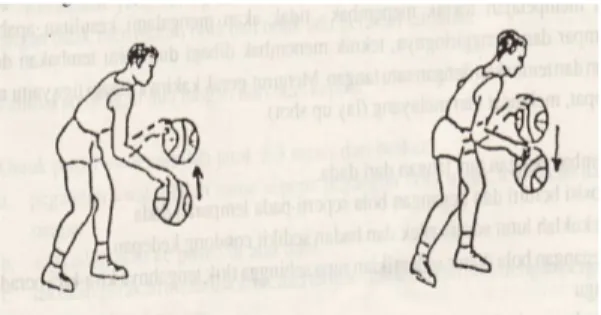 Gambar 1. Ilustrasi gerakan dribble bola basket  ( A. Sarumpaet dkk.1992:229) 
